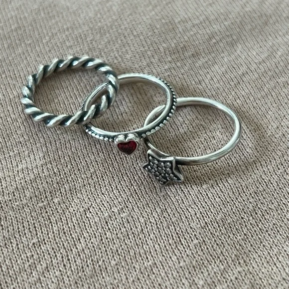Pandora Jewelry Pandora Three Stacking Rings Twist Star Heart